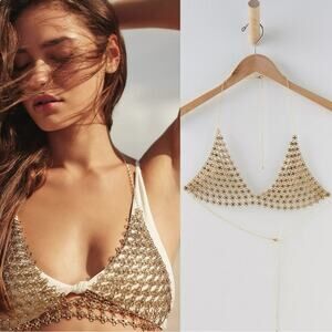 Free People Schools Out Body Chain Bralette Gold NWT Festival Coachella Bohemian